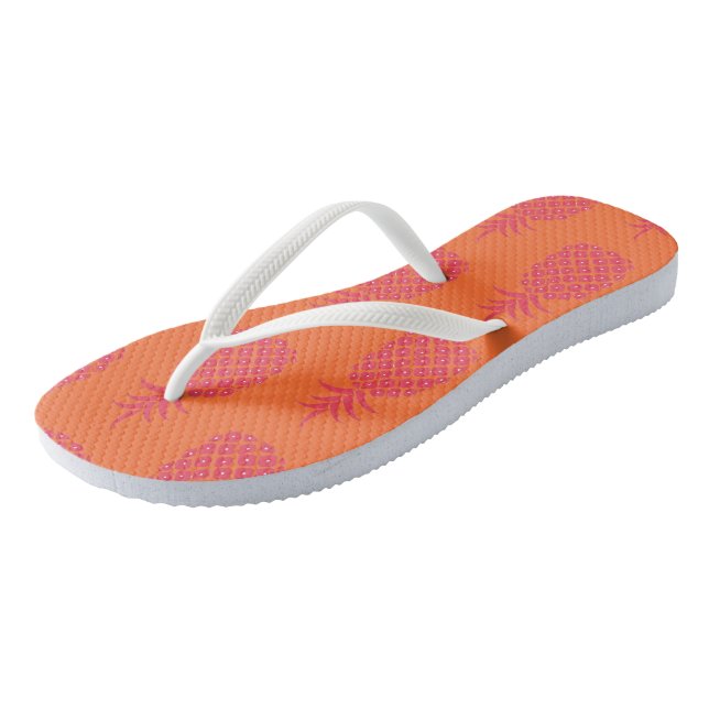 Cute Pineapple Pattern Orange Coral Summer Beach Flip Flops (Angled)