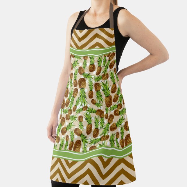 Cute Pineapple Polka Dot & Chevron Brown Apron (Insitu)