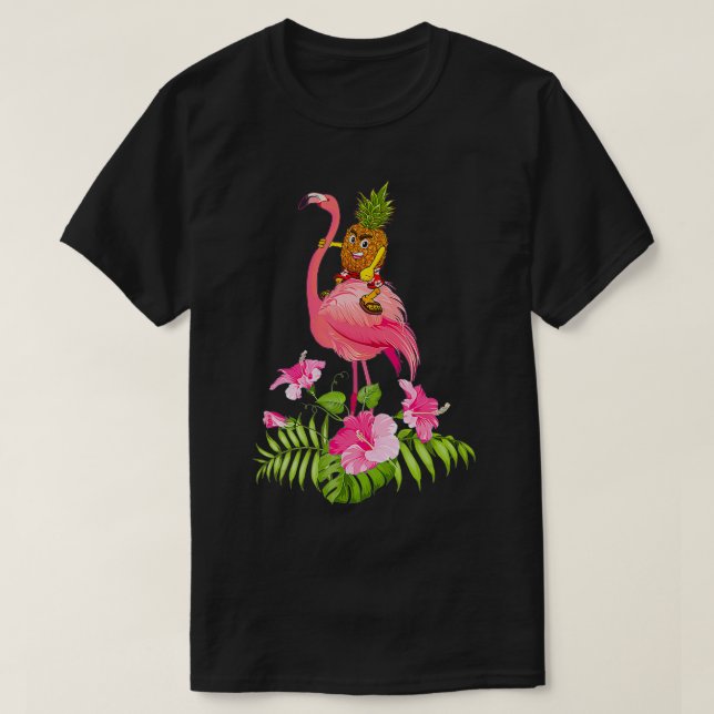Cute Pineapple Riding Flamingo Beach Lover Summer  T-Shirt (Design Front)