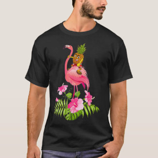 Cute Pineapple Riding Flamingo Beach Lover Summer  T-Shirt