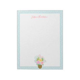 Cute Pineapple Roses Bouquet Pink Turquoise Big Notepad
