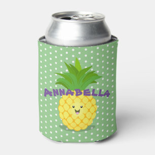 Cute pineapple tropical fruit cartoon illustration can cooler
