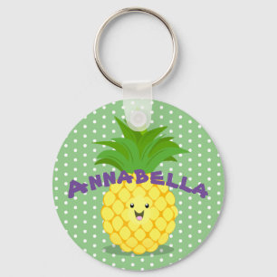 Cute pineapple tropical fruit cartoon illustration key ring