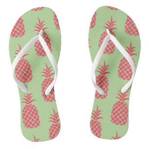 Cute Pineapple Tropical Fruit Pattern Coral Green Flip Flops