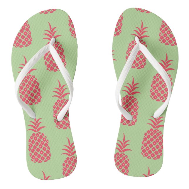 Cute Pineapple Tropical Fruit Pattern Coral Green Flip Flops (Footbed)