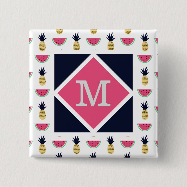 Cute Pineapple & Watermelon Doodle Pattern 15 Cm Square Badge (Front)