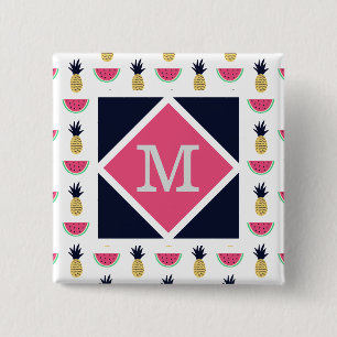 Cute Pineapple & Watermelon Doodle Pattern 15 Cm Square Badge