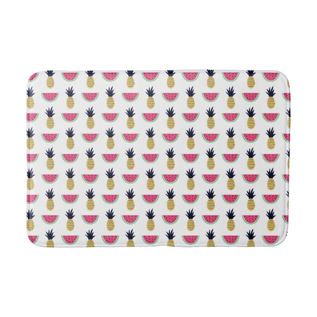 Cute Pineapple & Watermelon Doodle Pattern Bath Mat (Front)