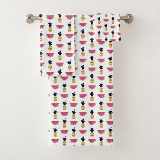 Cute Pineapple & Watermelon Doodle Pattern Bath Towel Set (Insitu)