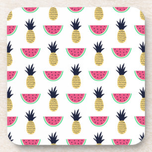 Cute Pineapple & Watermelon Doodle Pattern Coaster