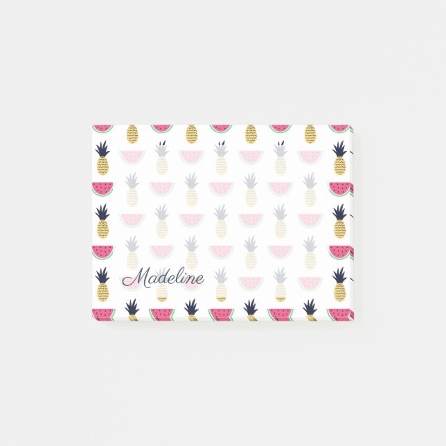 Cute Pineapple & Watermelon Doodle Pattern Post-it Notes (Front)