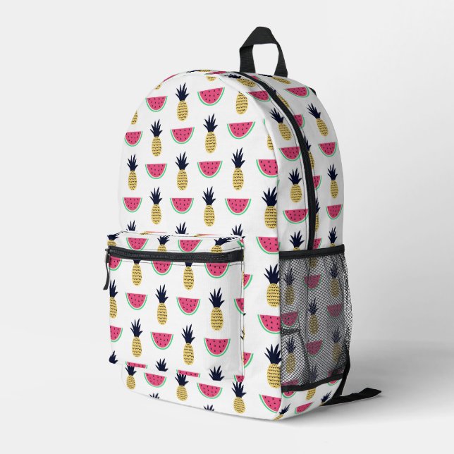 Cute Pineapple & Watermelon Doodle Pattern Printed Backpack (Back Corner Right)