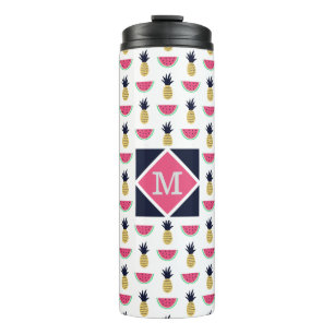 Cute Pineapple & Watermelon Doodle Pattern Thermal Tumbler