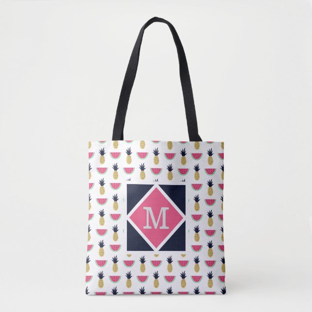 Cute Pineapple & Watermelon Doodle Pattern Tote Bag (Front)