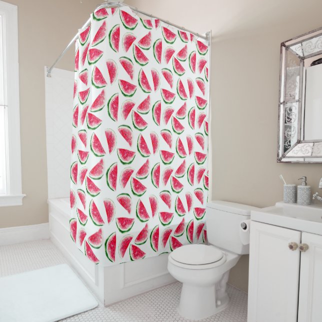 Cute Pineapple & Watermelon Pattern Shower Curtain (In Situ)