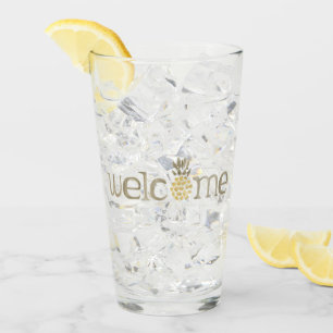 Cute Pineapple Welcome Watercolor Glass