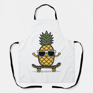 Cute Pineapple with Sunglasses on a Skateboard Apron