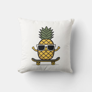 Cute Pineapple with Sunglasses on a Skateboard Cushion