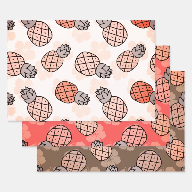 Cute Pineapples Three Colour Wrapping Paper Sheet (Set)