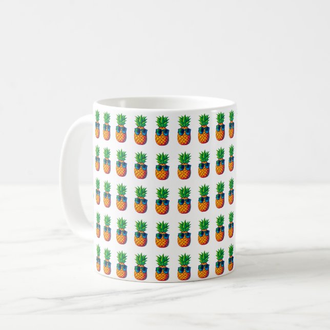 Cute Pineapples with Sunglasses Seamless Pattern  Coffee Mug (Front Left)