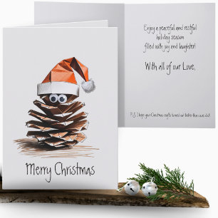 Cute Pinecone Paper Craft Santa Christmas Card