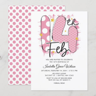 Cute Pink 14 February Valentine Birthday Invitation