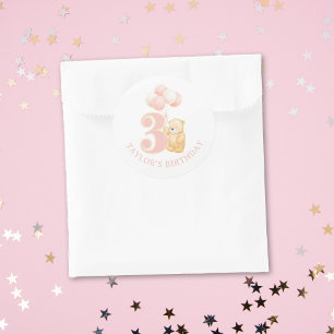 Cute Pink 3 year old Birthday  Classic Round Sticker