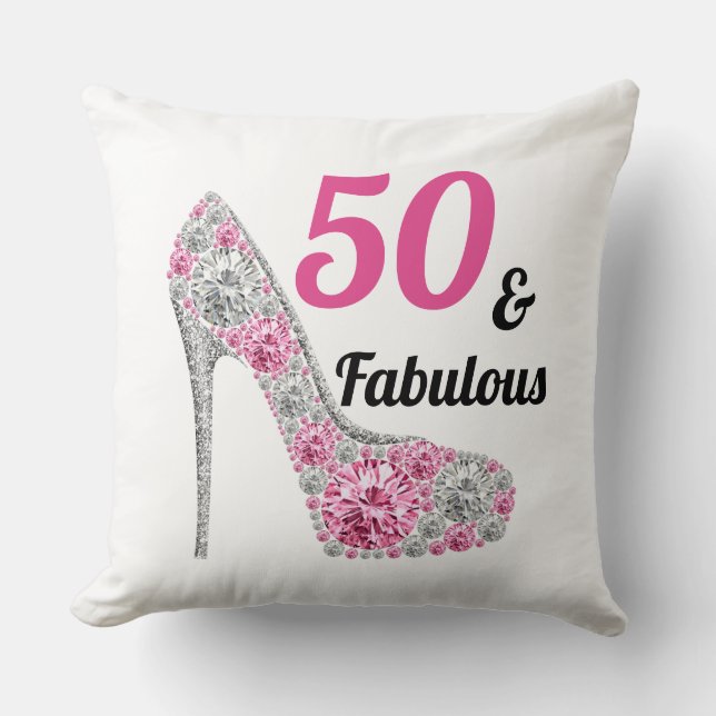 Cute Pink 50 and Fabulous Birthday Cushion (Front)