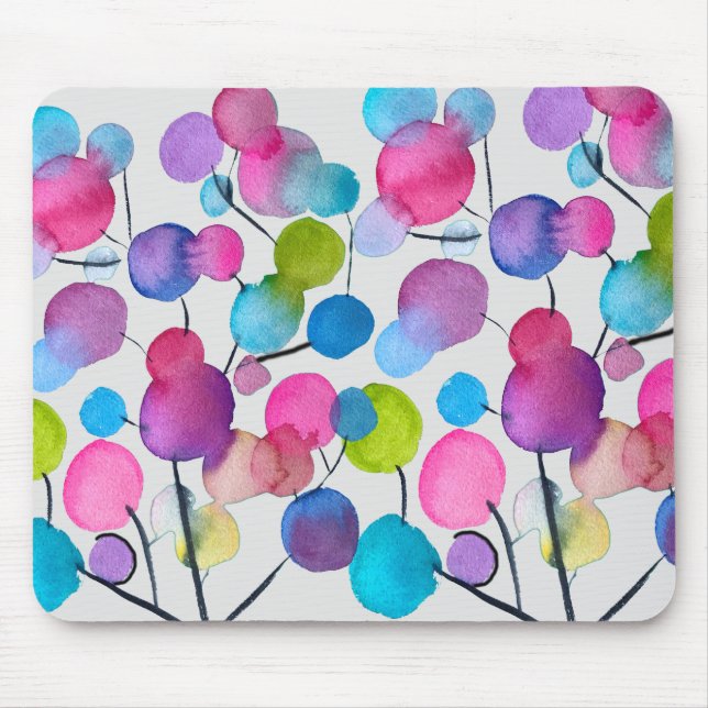 Cute pink abstract art tree mouse mat (Front)