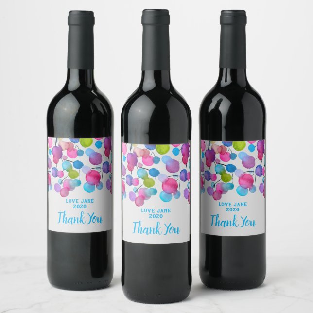 Cute pink abstract art tree wine label (Bottles)