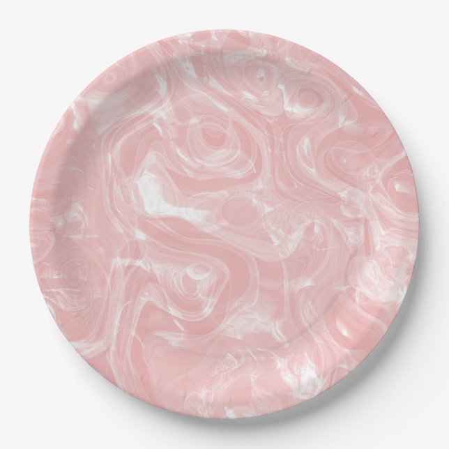 Cute Pink Abstract Faux Marble Pattern Paper Plate (Front)