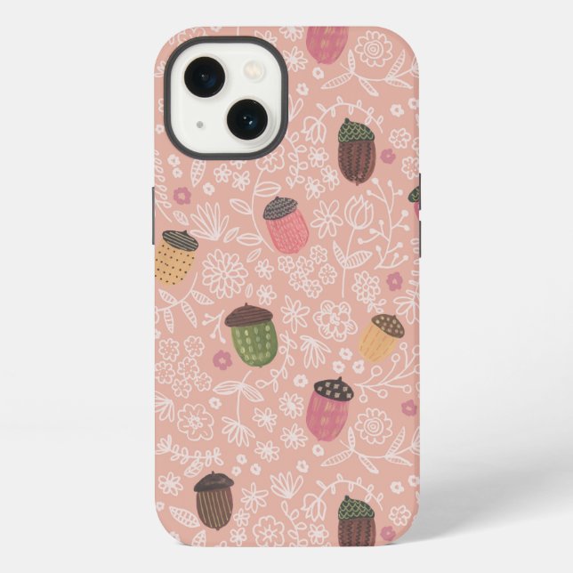 Cute pink Acorns Fall Autumn pastel pattern  iPhone Case (Back)