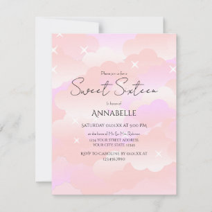 Cute Pink Aesthetic Clouds Sweet Sixteen Birthday Invitation