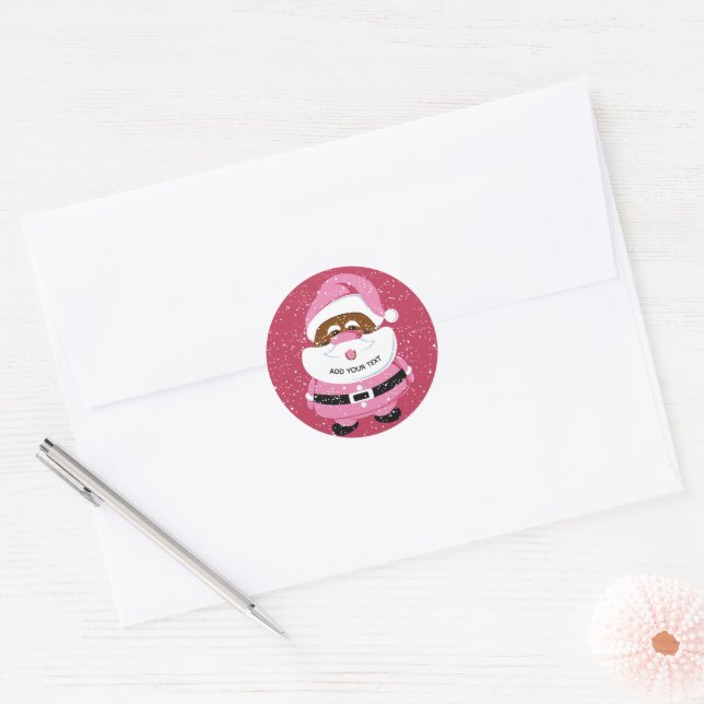 Cute pink African-American Santa Claus Christmas Classic Round Sticker (Envelope)