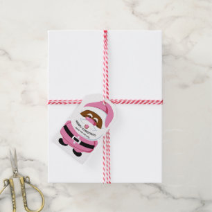 Cute pink African-American Santa Claus Christmas  Gift Tags