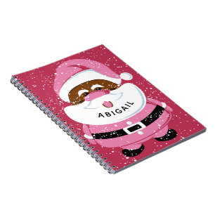 Cute pink African-American Santa Claus Christmas Notebook