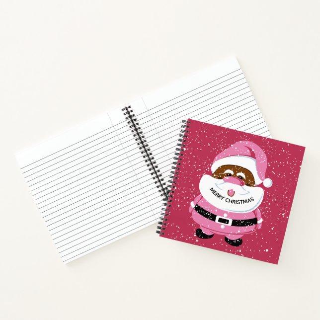 Cute pink African American Santa Claus Christmas Notebook (Inside)