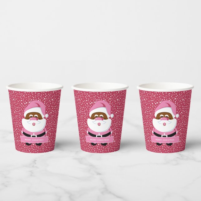 Cute pink African-American Santa Claus Christmas Paper Cups (Multi)