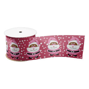 Cute pink African-American Santa Claus Christmas Satin Ribbon