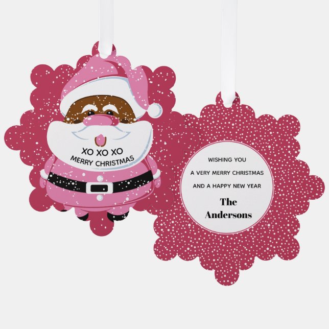 Cute pink African-American Santa Claus Christmas Tree Decoration Card (Front/Back)