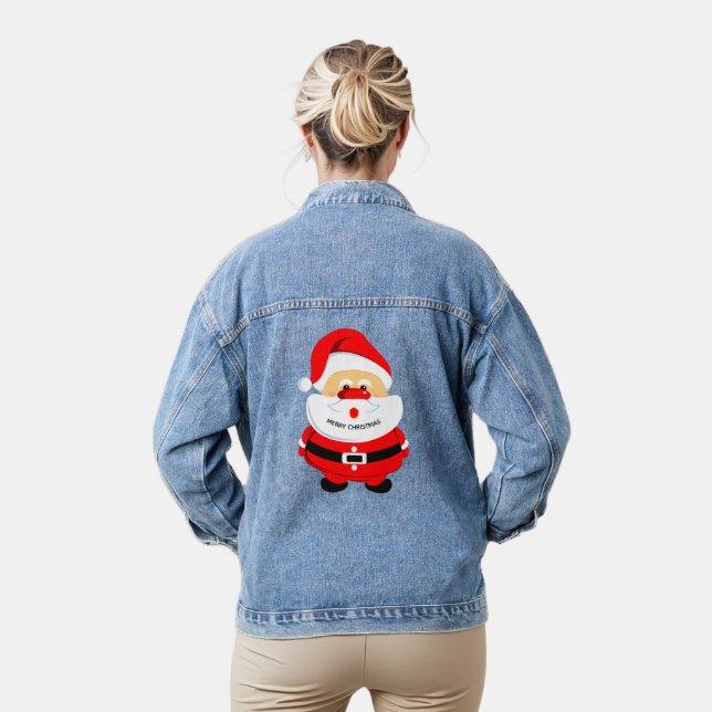Cute pink African-Americsn Santa Claus Christmas Denim Jacket (Model)