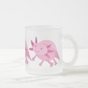 Cute Pink Albino Axolotl Frosted Glass Coffee Mug
