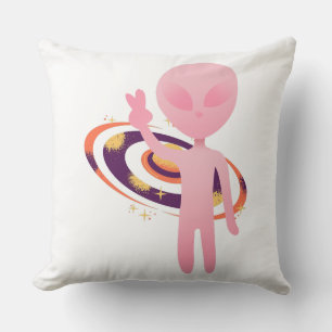 Cute Pink Alien Peace Sign Galaxy Vector Cushion