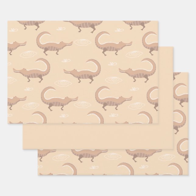 Cute Pink Alligator Wrapping Paper Sheet (Set)