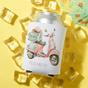 Cute Pink and Aqua Coastal Scooter Can Cooler