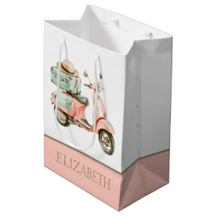 Cute Pink and Aqua Coastal Scooter Medium Gift Bag