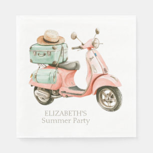 Cute Pink and Aqua Coastal Scooter Napkin