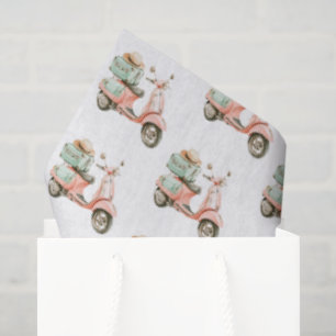 Cute Pink and Aqua Coastal Scooter Tissue Paper