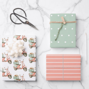 Cute Pink and Aqua Coastal Scooter Wrapping Paper Sheet
