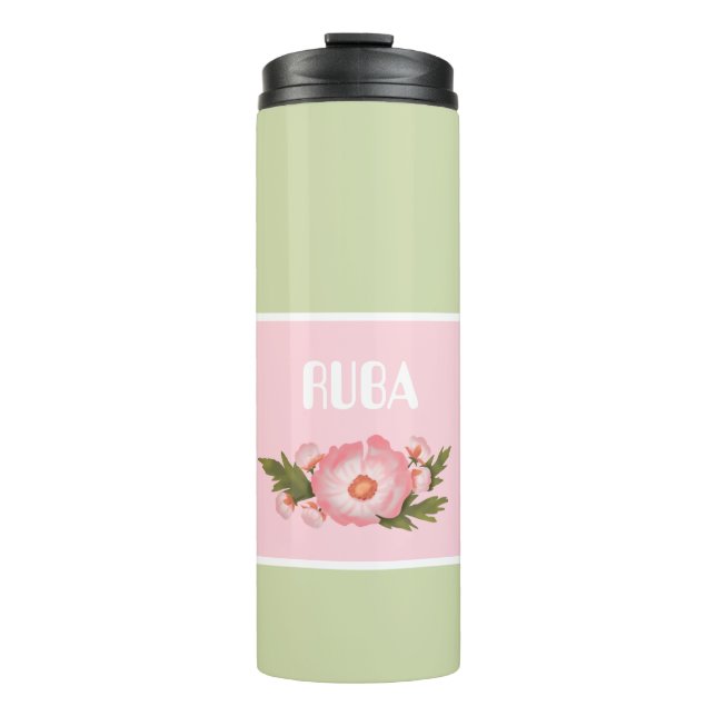 Cute pink and baby green floral Thermal Tumbler (Front)